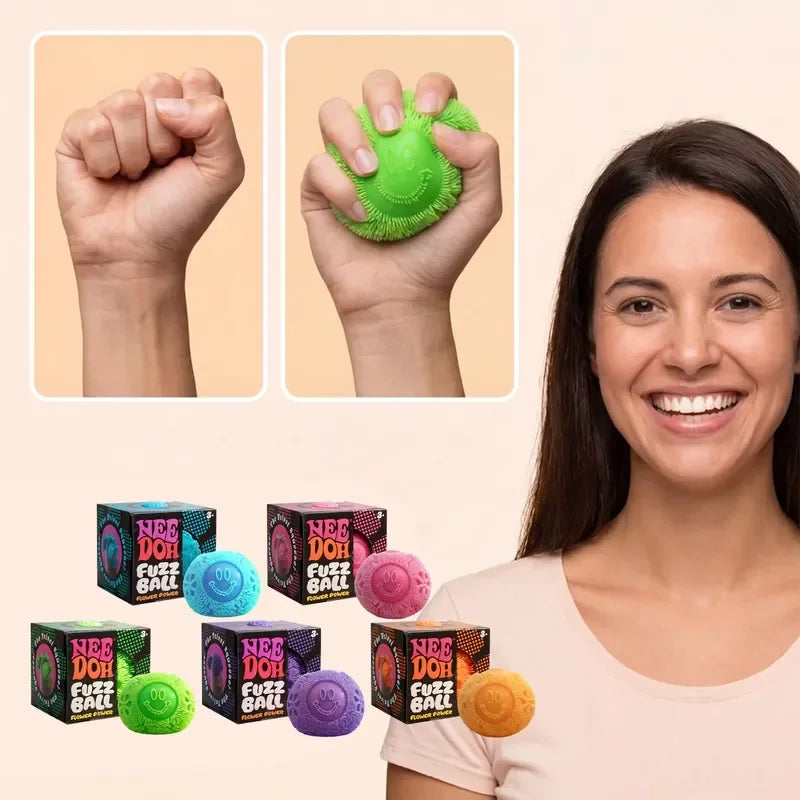 Kawaii Nee Doh Fuzz Ball Stress Ball Blind Box Soft Fluffy Squeeze Toys Anti-Anxiety Squishy Ball Portable Office Relaxing Gift