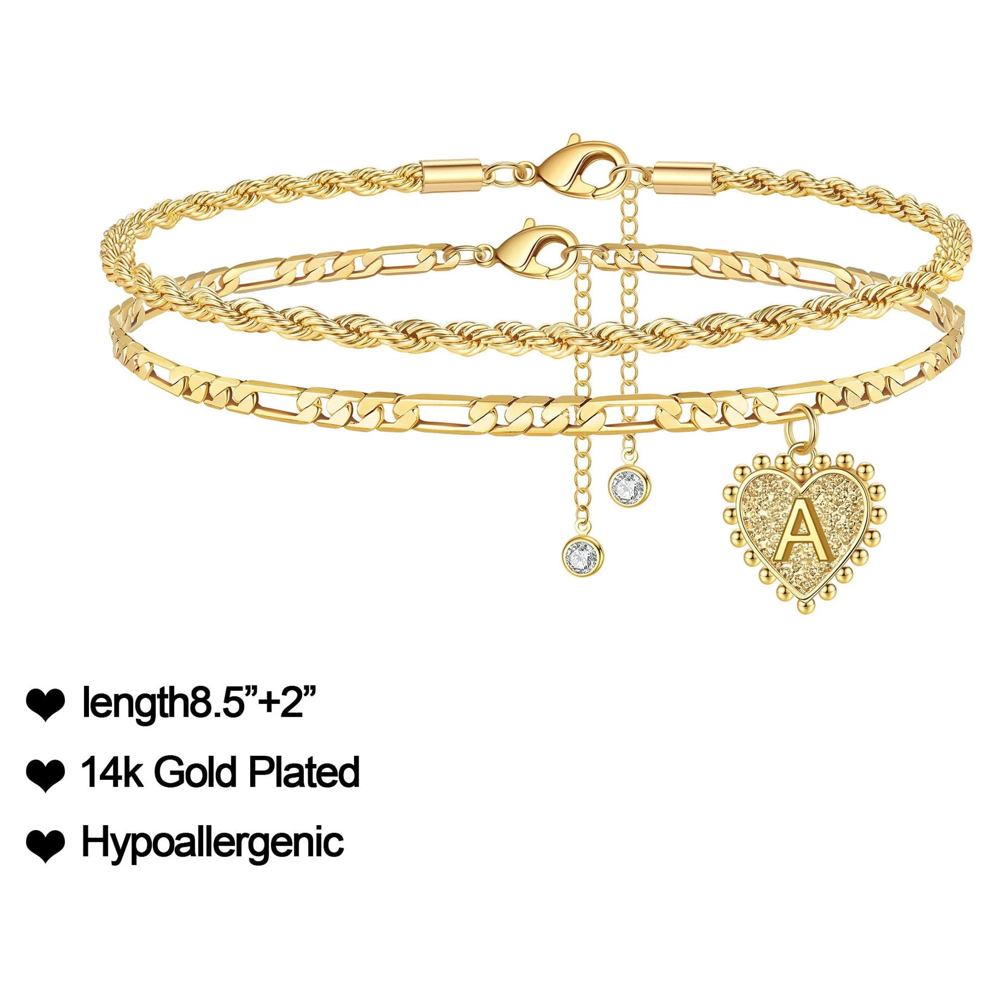 Initial Ankle Bracelets for Women Dainty Heart Foot Gold Jewelry Summer Gifts
