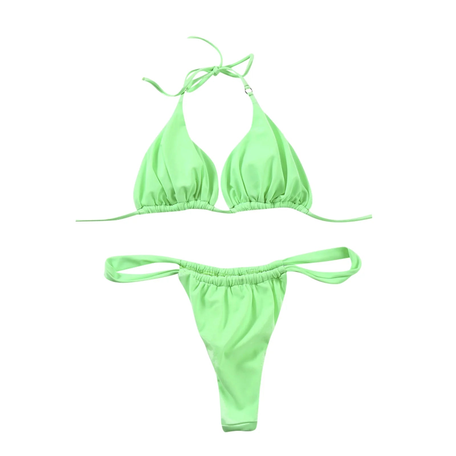 Swimsuits for Women Women Solid Push up High Cut Lace up Halter Bikini Set Two Piece Swimsuit