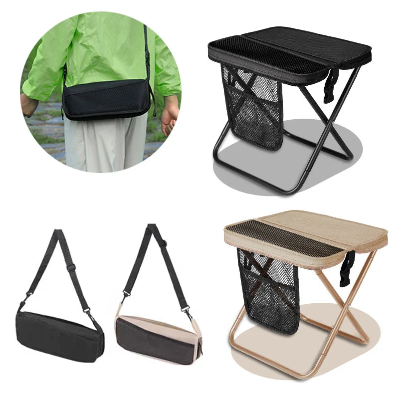 【W】Foldable Backpack Stool Portable Folding Stool with Carry Bag Lightweight Mini Easy Carry Outdoor Chair for Travel for Travel