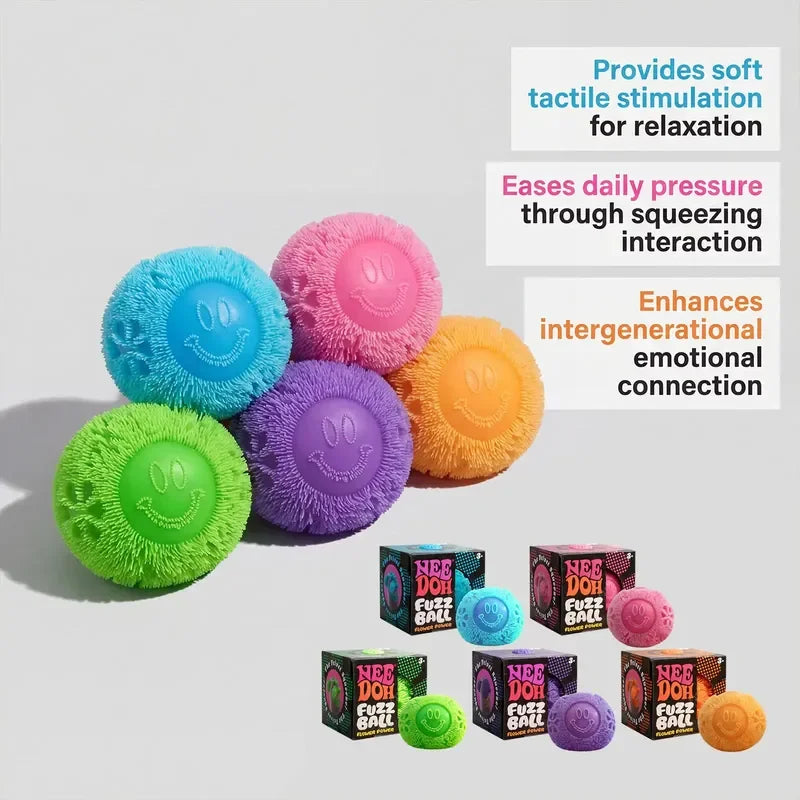 Kawaii Nee Doh Fuzz Ball Stress Ball Blind Box Soft Fluffy Squeeze Toys Anti-Anxiety Squishy Ball Portable Office Relaxing Gift