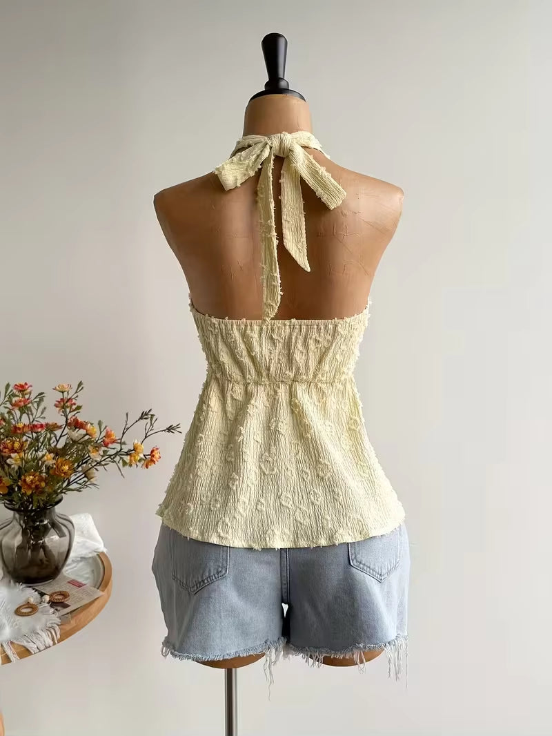 Women'S Summer V-Neck Lace up Exposed Neck and Backless Casual Vacation Topboho Easter Beach Clothing Hawaii Coachella Music Fes