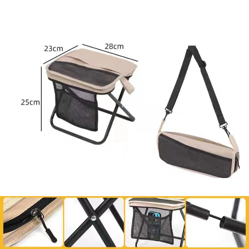 【W】Foldable Backpack Stool Portable Folding Stool with Carry Bag Lightweight Mini Easy Carry Outdoor Chair for Travel for Travel
